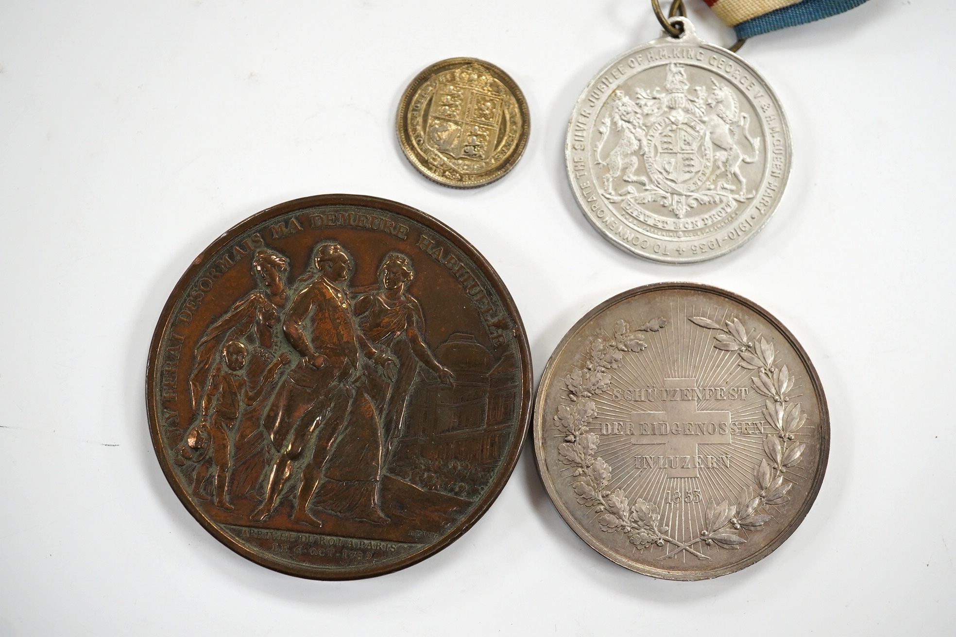 Historical medals and a group of coins